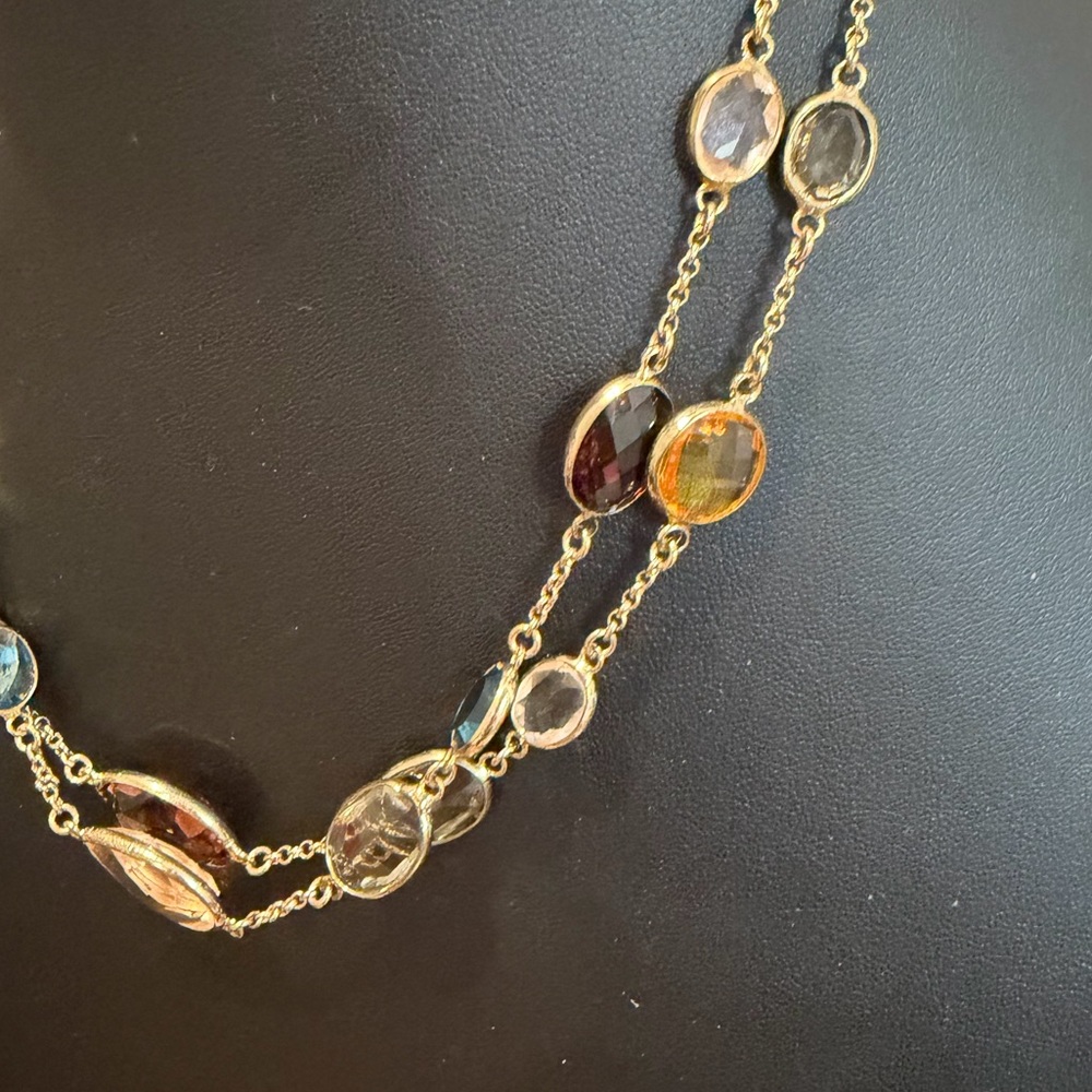 Loft Gold Tone Multi-Stone Layered Necklace – Double Strand 20” - Picture 3 of 9